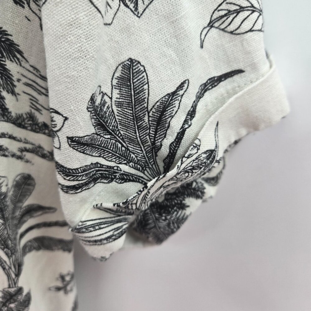 Tahari Cream Black Tropical Print Linen Blend Mini Shirt Dress Size Small - Picture 7 of 10